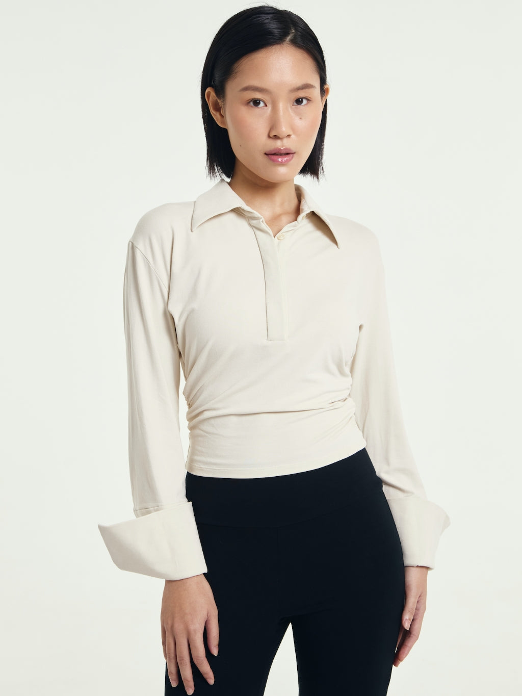 Patricia Cinched Waist Long Sleeve Polo Shirt