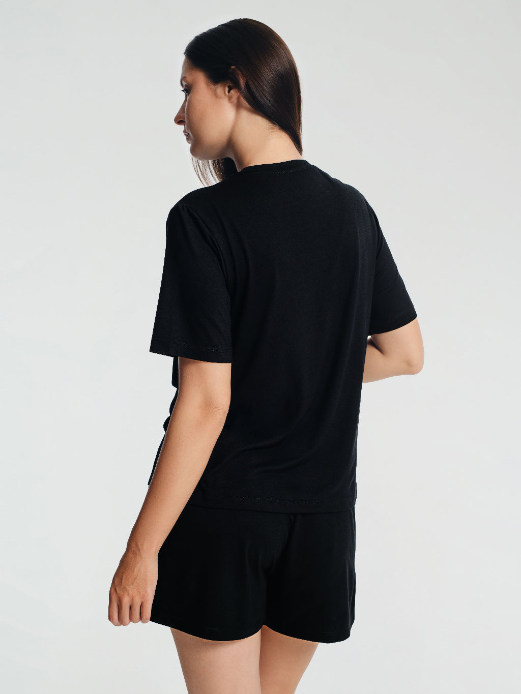 Crewneck Short Sleeve T-Shirt Pajamas Set with Built-in Bra