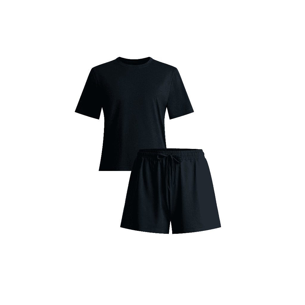 Crewneck Short Sleeve T-Shirt Pajamas Set with Built-in Bra