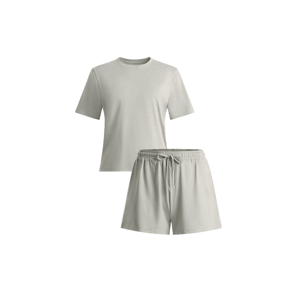 Crewneck Short Sleeve T-Shirt Pajamas Set with Built-in Bra