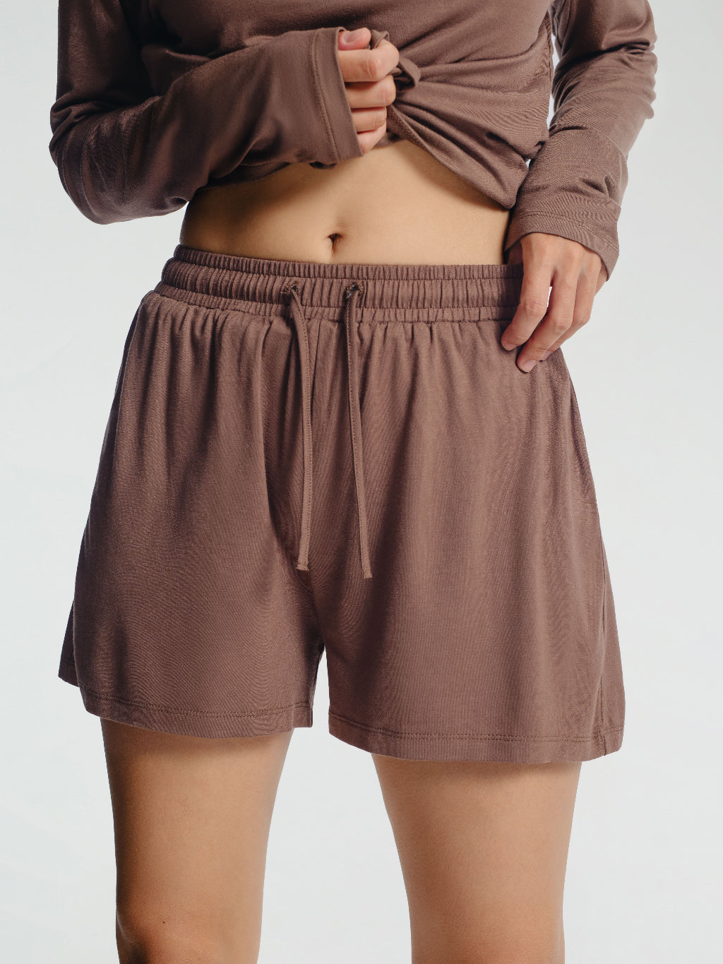 Long Sleeve Crewneck T-Shirt Pajamas Set with Built-in Bra