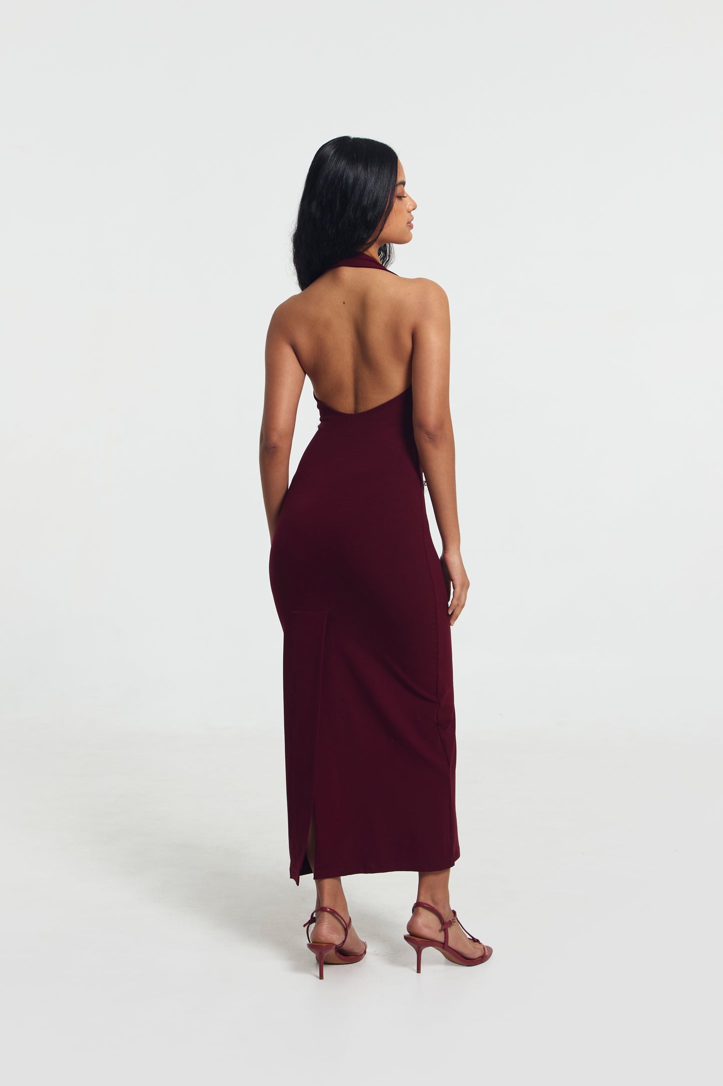 GOENA Heather Deep V Halter Neck Dress