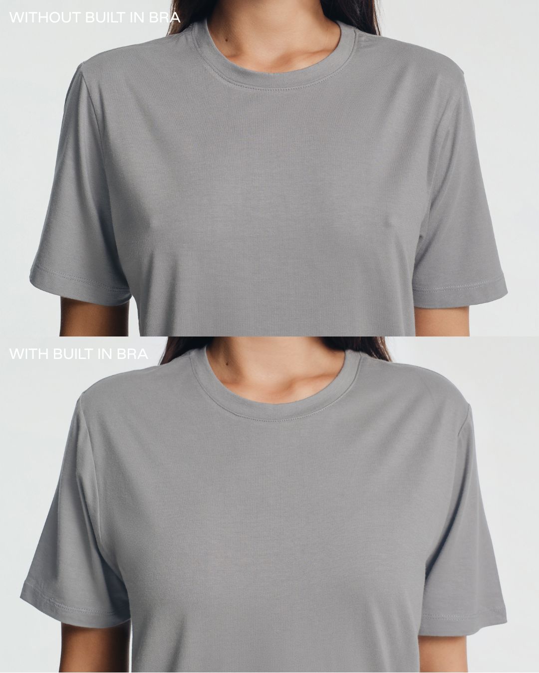 Crewneck Short Sleeve T-Shirt Pajamas Set with Built-in Bra