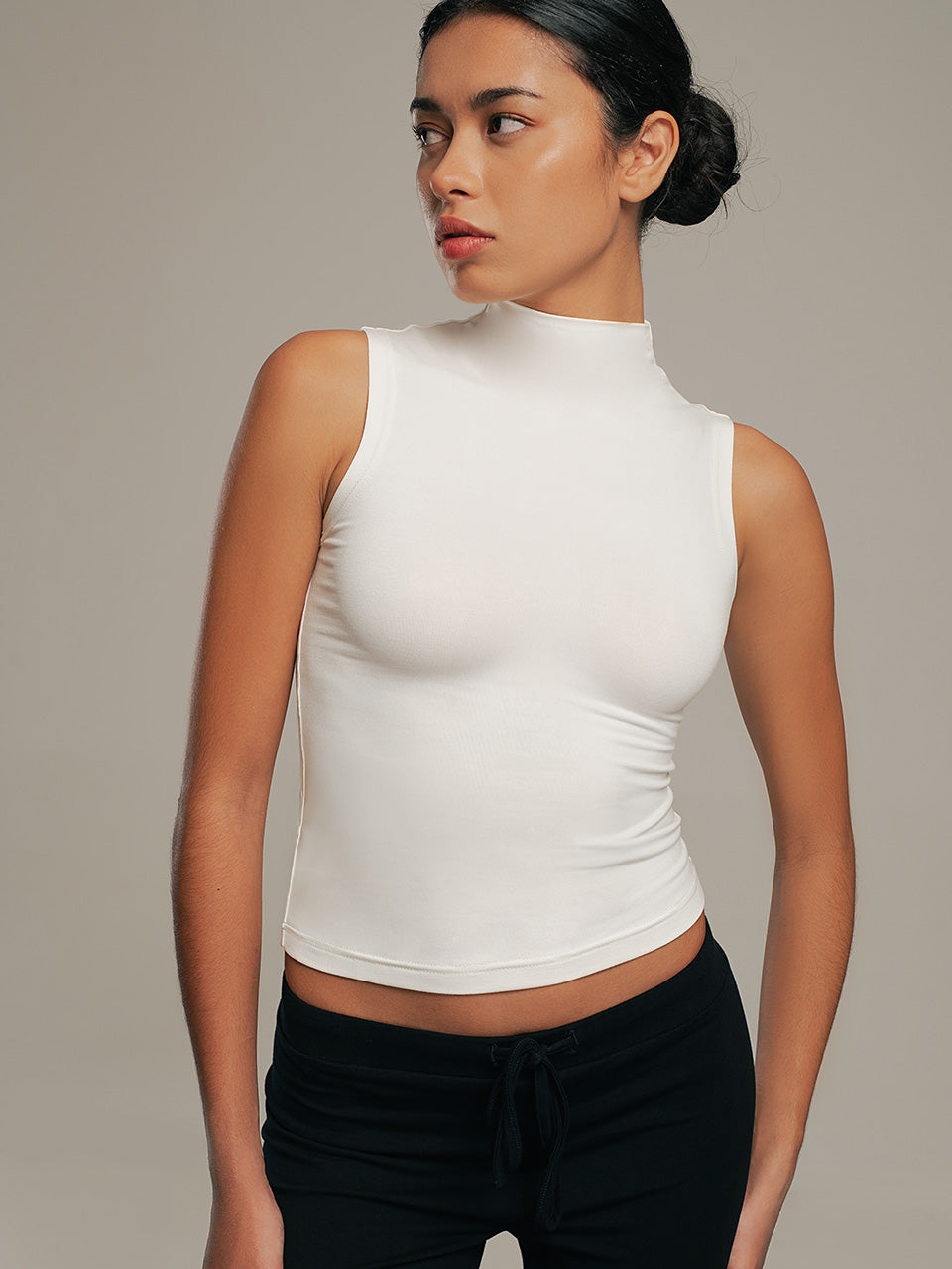 Mira Mock Neck Sleeveless Fitted Top