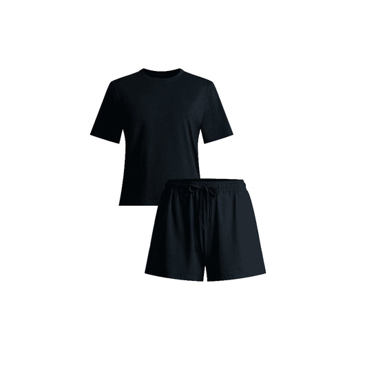 Crewneck Short Sleeve T-Shirt Pajamas Set with Built-in Bra