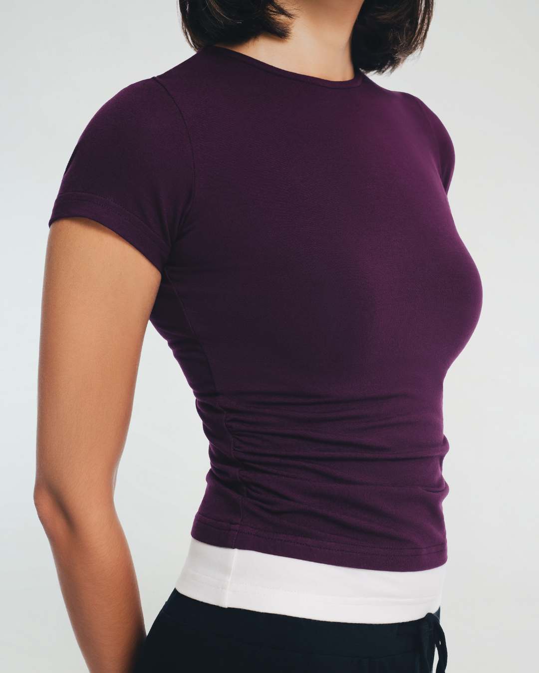 Demi White Trim Ruched T-Shirt