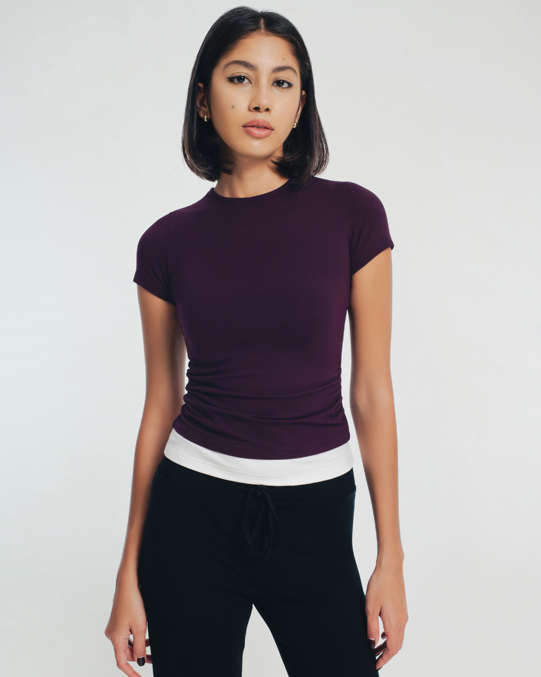 Demi White Trim Ruched T-Shirt
