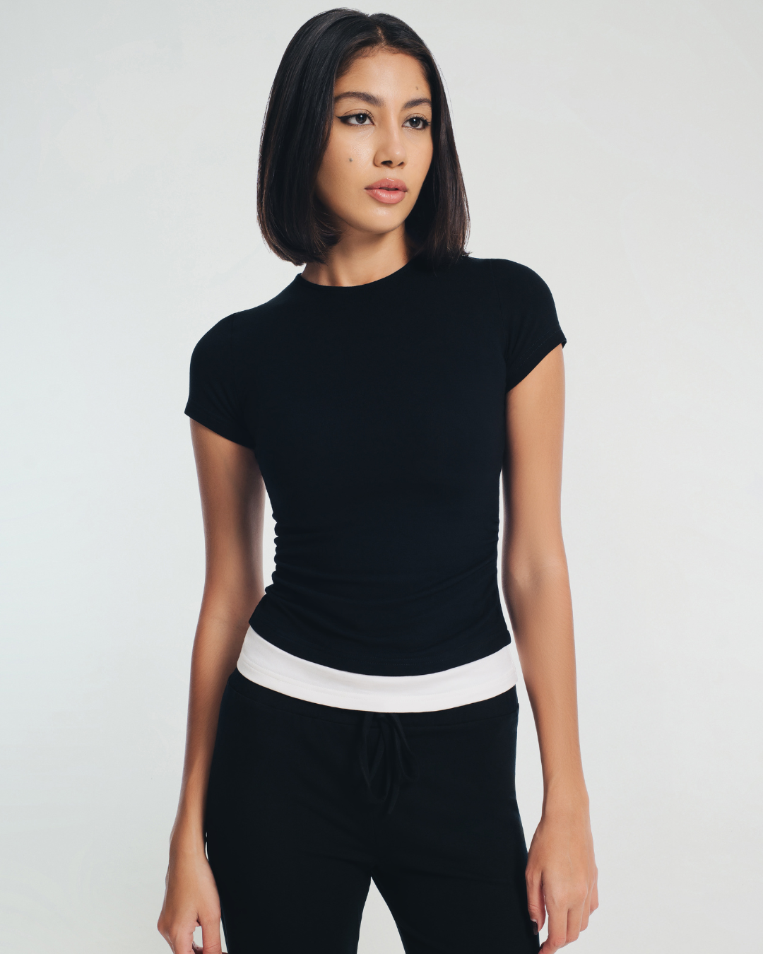 Demi White Trim Ruched T-Shirt