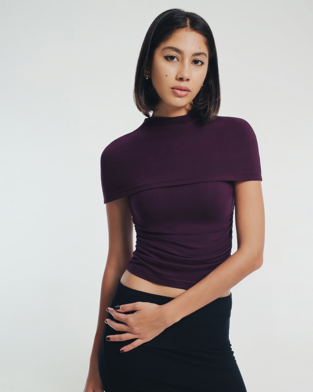 Daisy Short Sleeve Ruched Cape Top