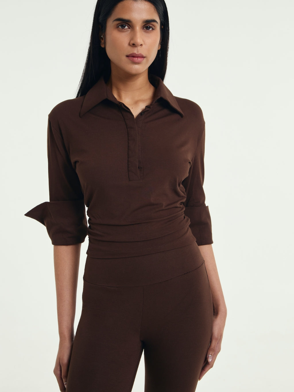 Polene Cinched Waist Quarter Sleeve Polo Shirt