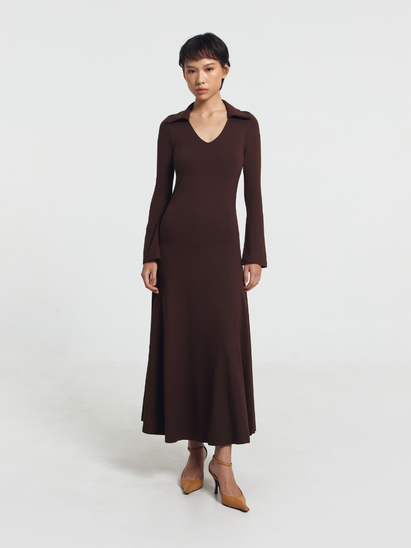 GOENA Violet Vneck Polo Longsleeve Dress