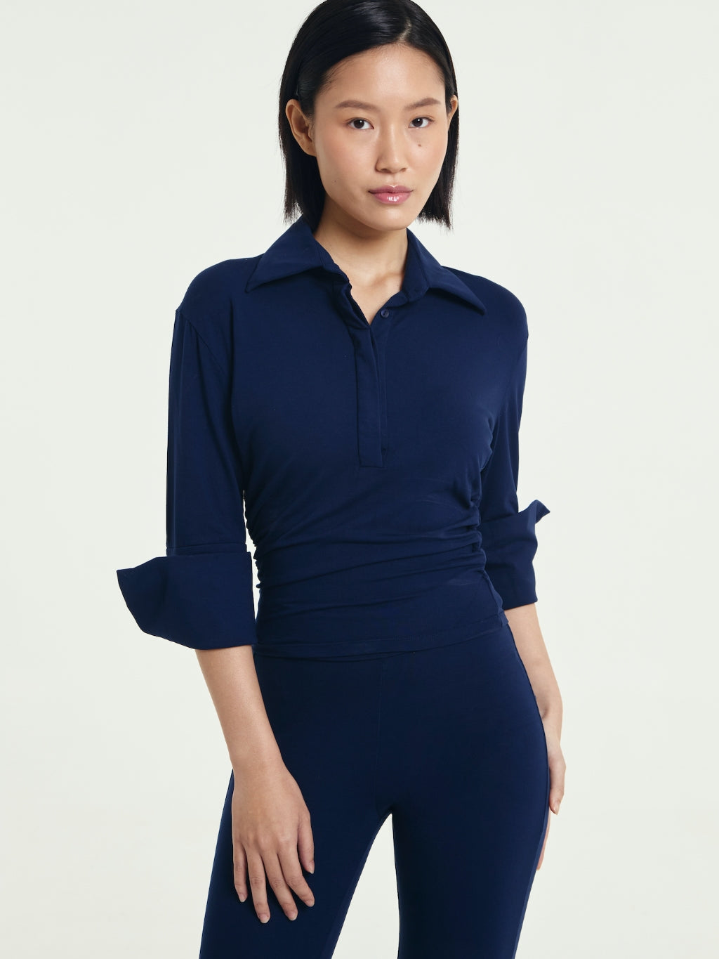 Polene Cinched Waist Quarter Sleeve Polo Shirt