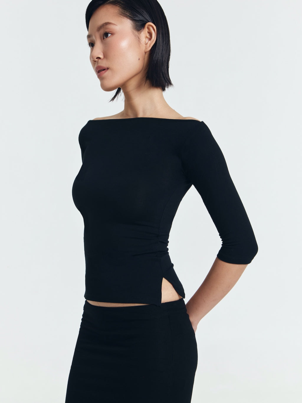 Melissa Quarter Sleeve Side Slit Boatneck Top