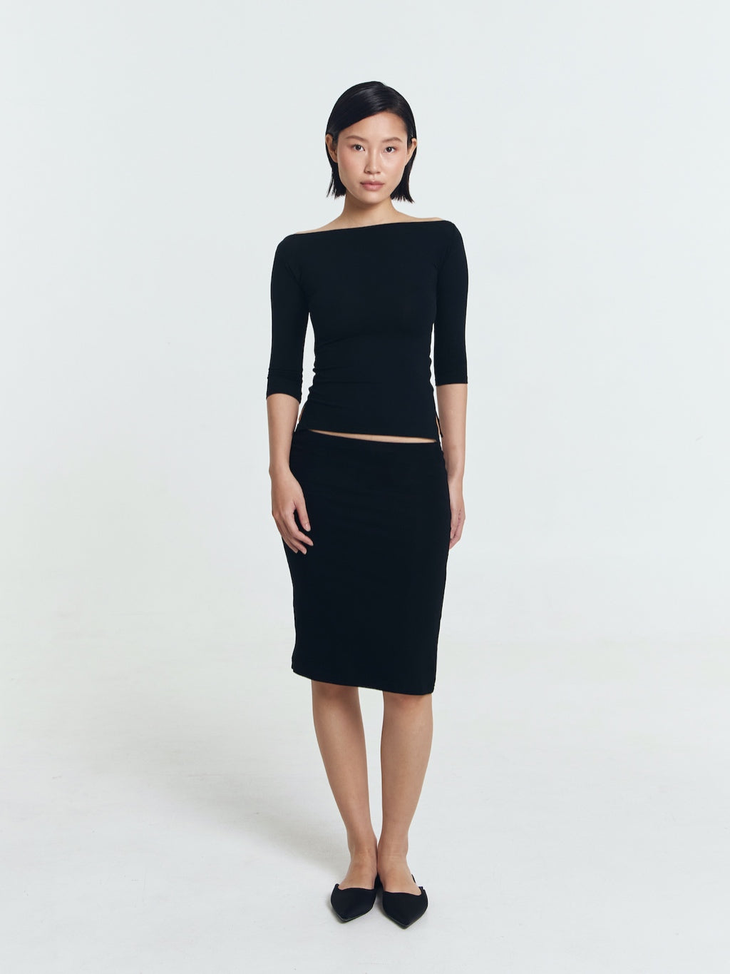 Melissa Quarter Sleeve Side Slit Boatneck Top
