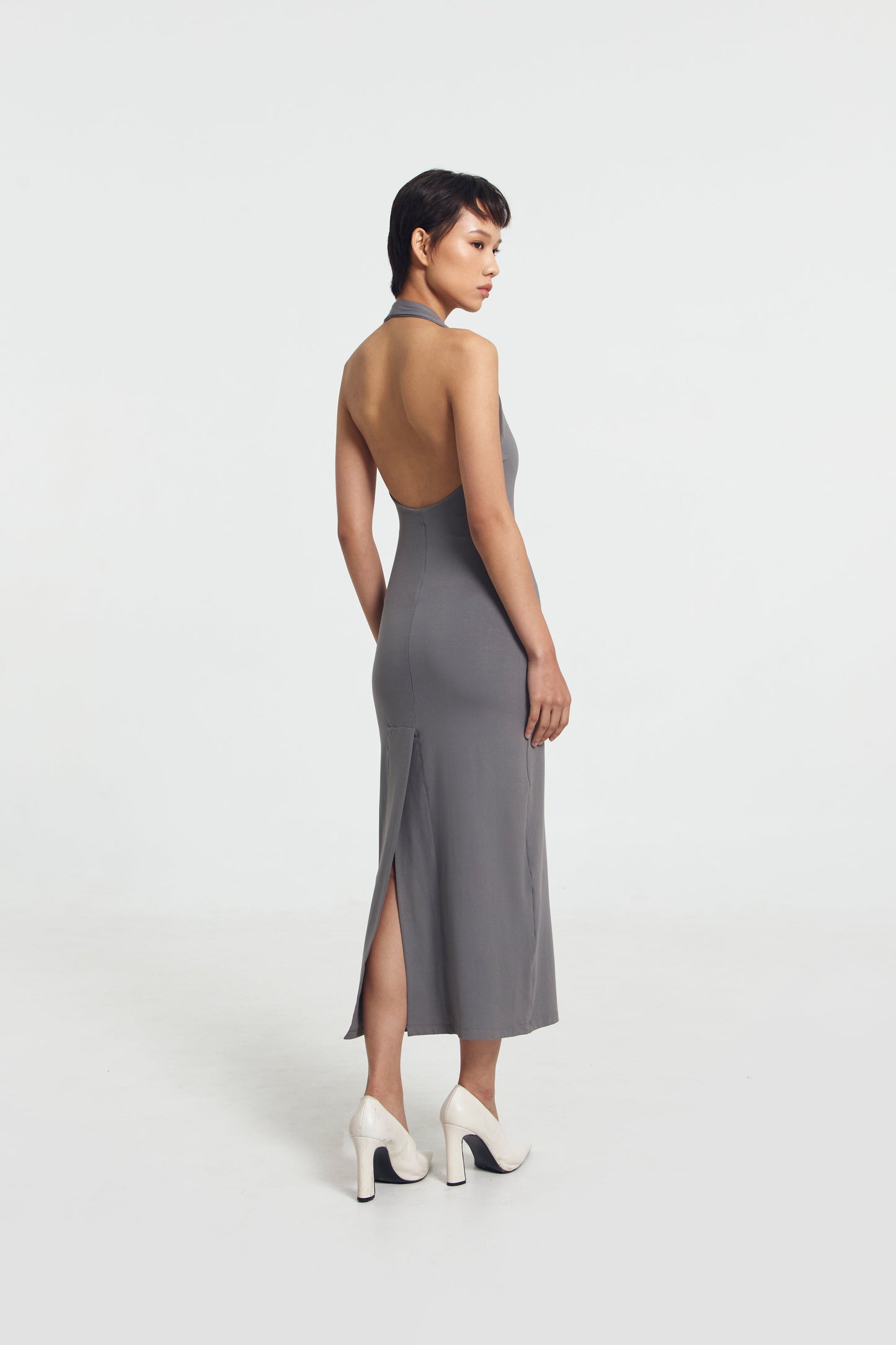 Heather Deep V Halter Neck Dress