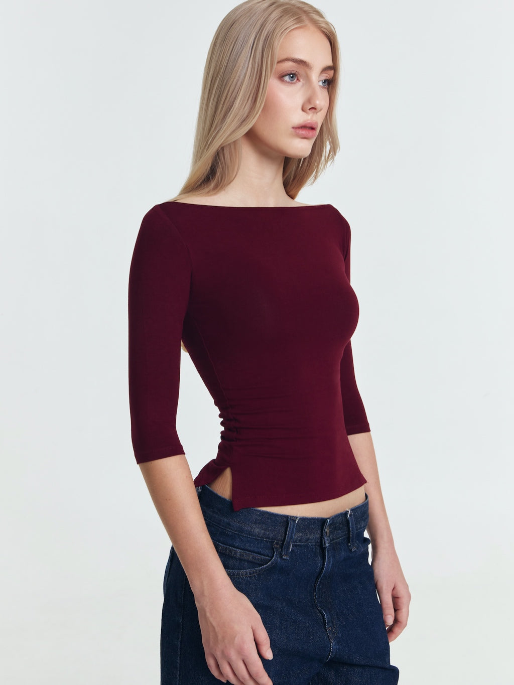 Melissa Quarter Sleeve Side Slit Boatneck Top