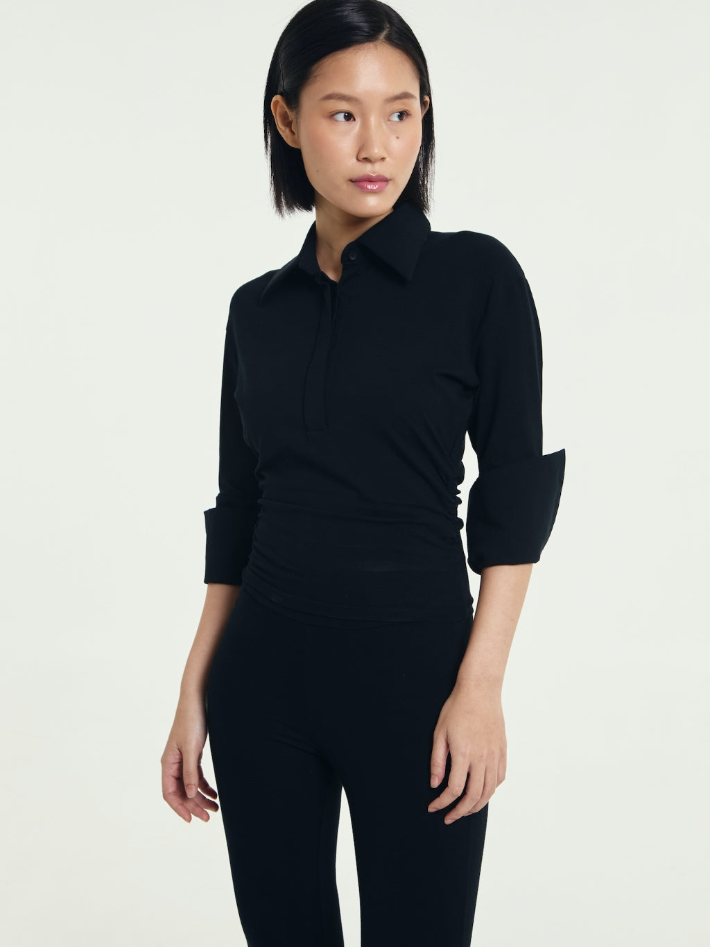 Polene Cinched Waist Quarter Sleeve Polo Shirt