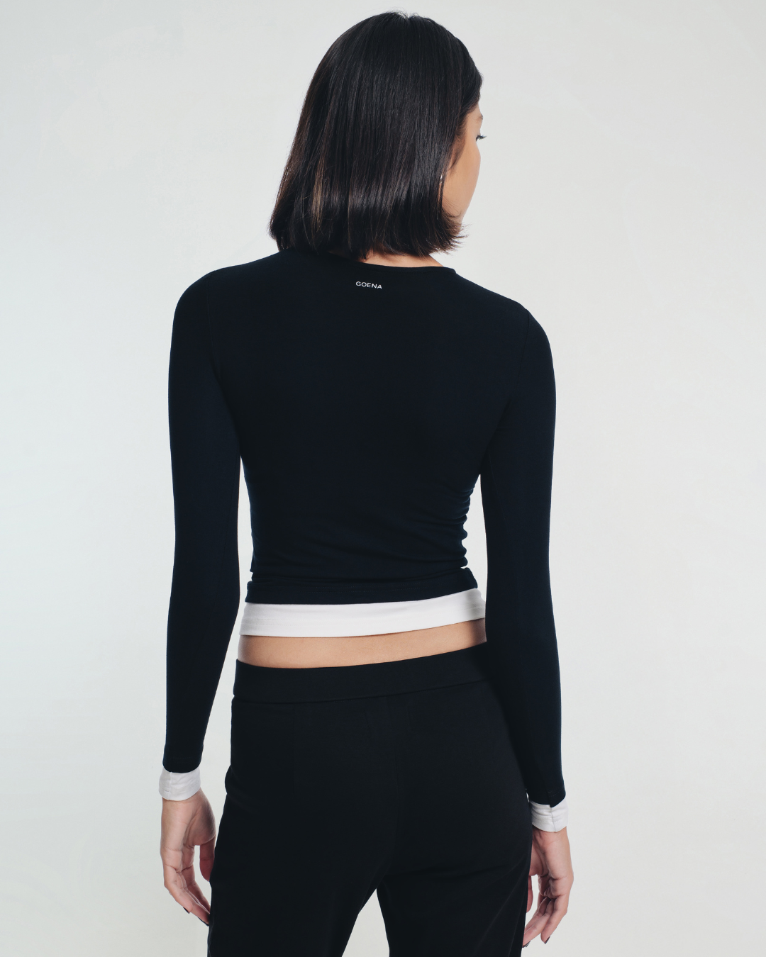 Darcy White Trim Ruched Long Sleeve Top