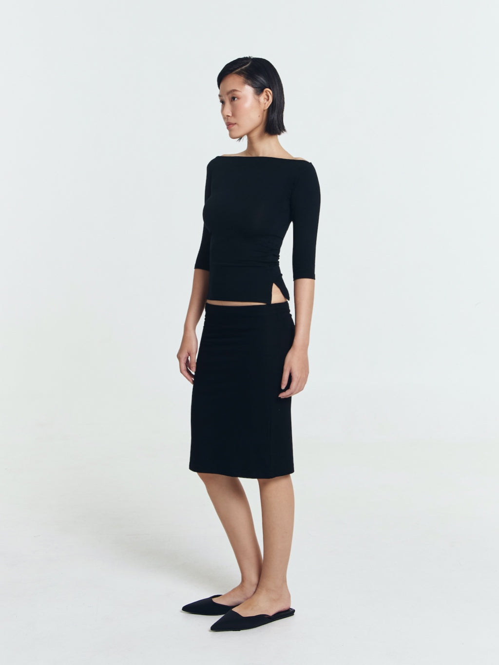 Melissa Quarter Sleeve Side Slit Boatneck Top