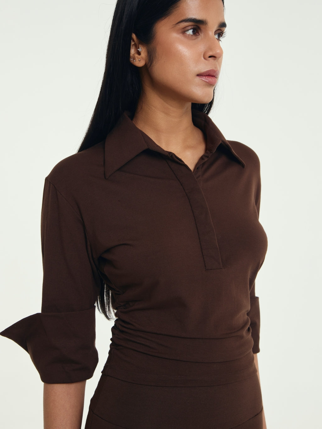 Polene Cinched Waist Quarter Sleeve Polo Shirt