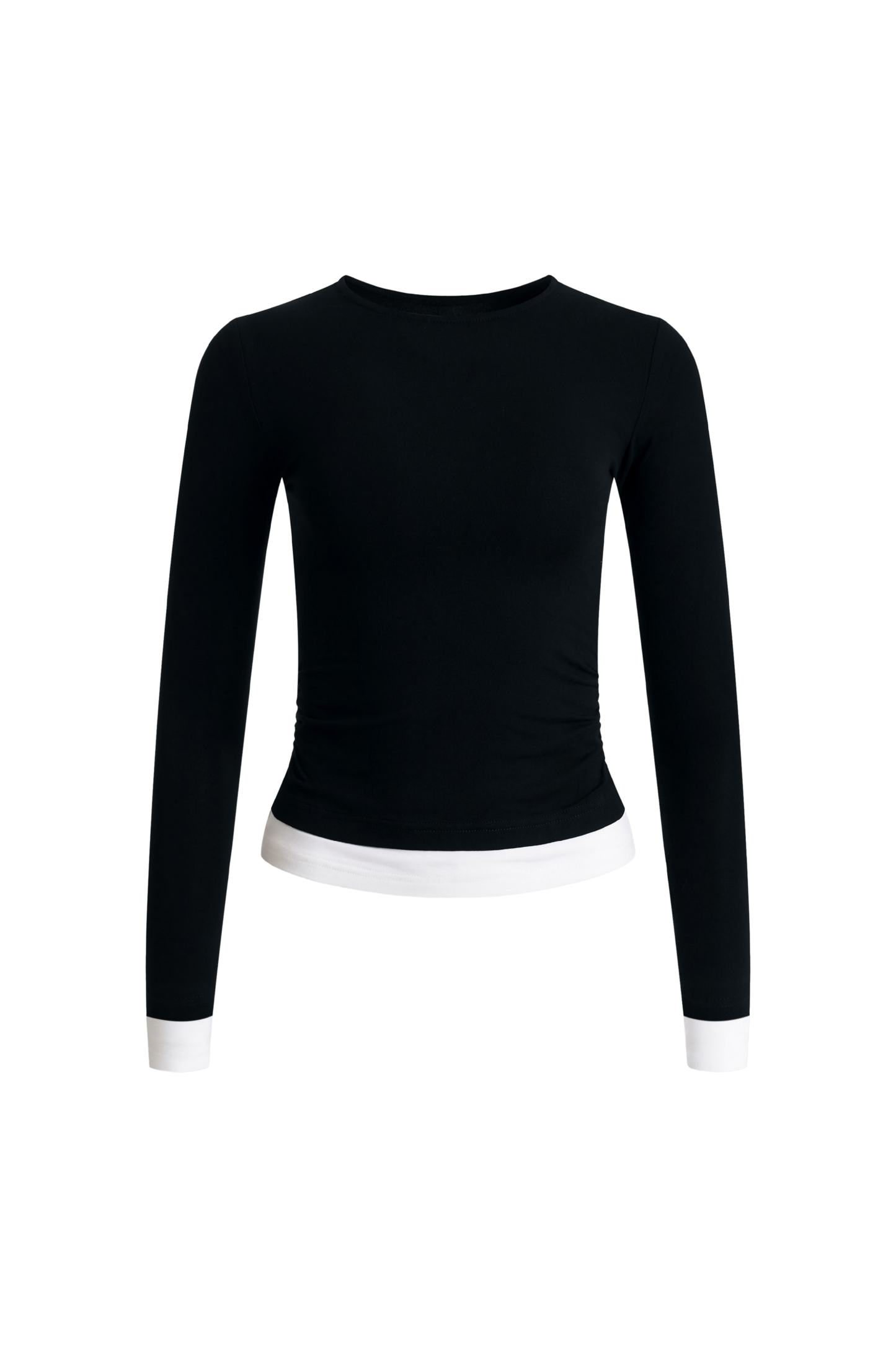 Darcy White Trim Ruched Long Sleeve Top