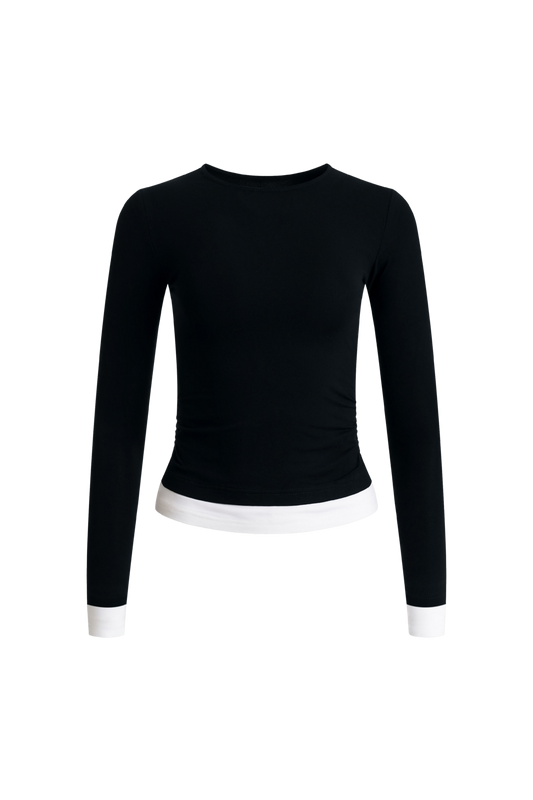 Darcy White Trim Ruched Long Sleeve Top