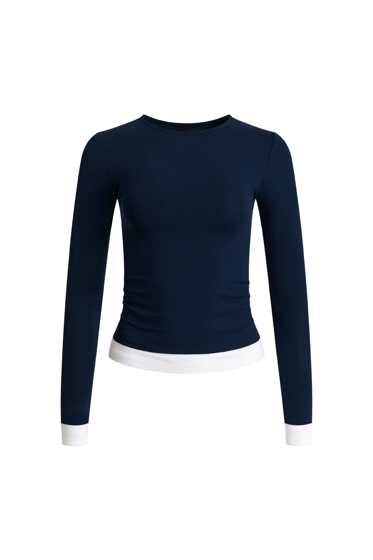 Darcy White Trim Ruched Long Sleeve Top