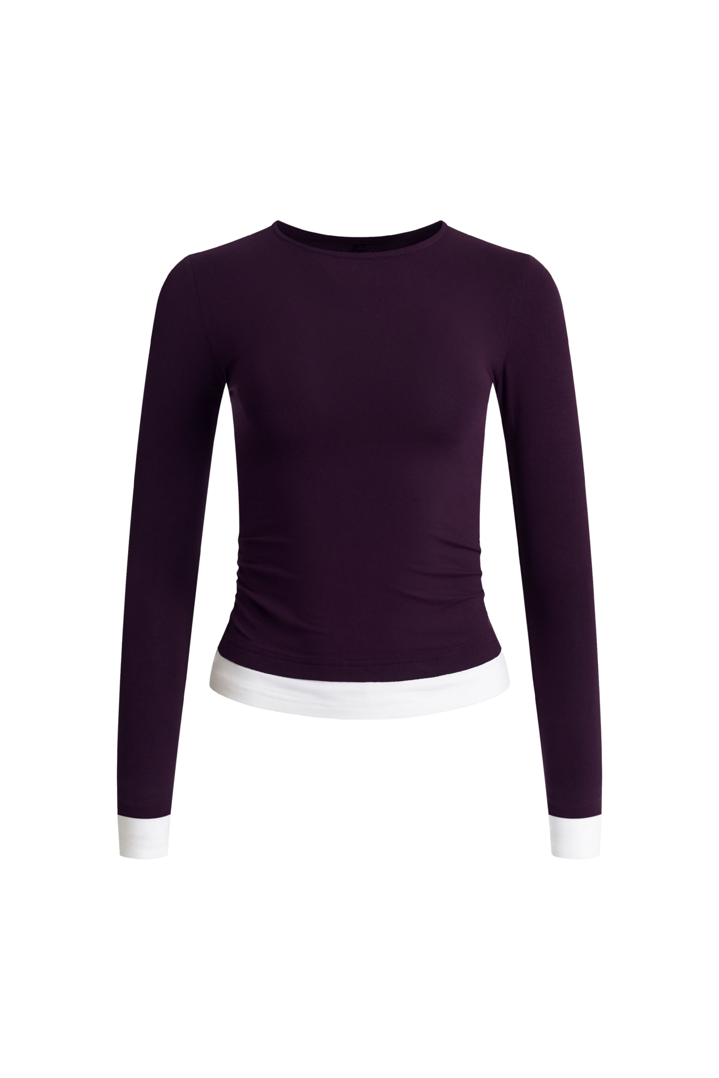 Darcy White Trim Ruched Long Sleeve Top