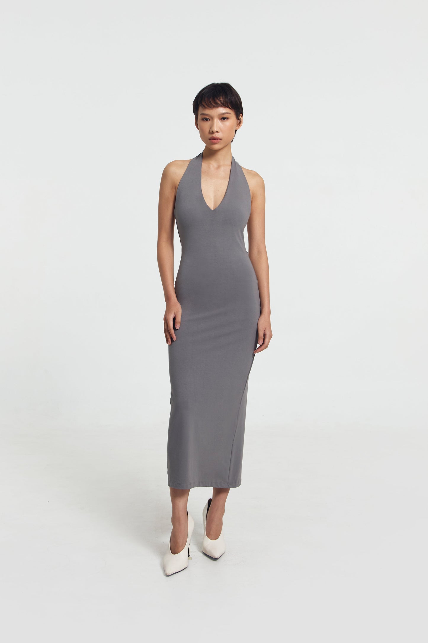Heather Deep V Halter Neck Dress