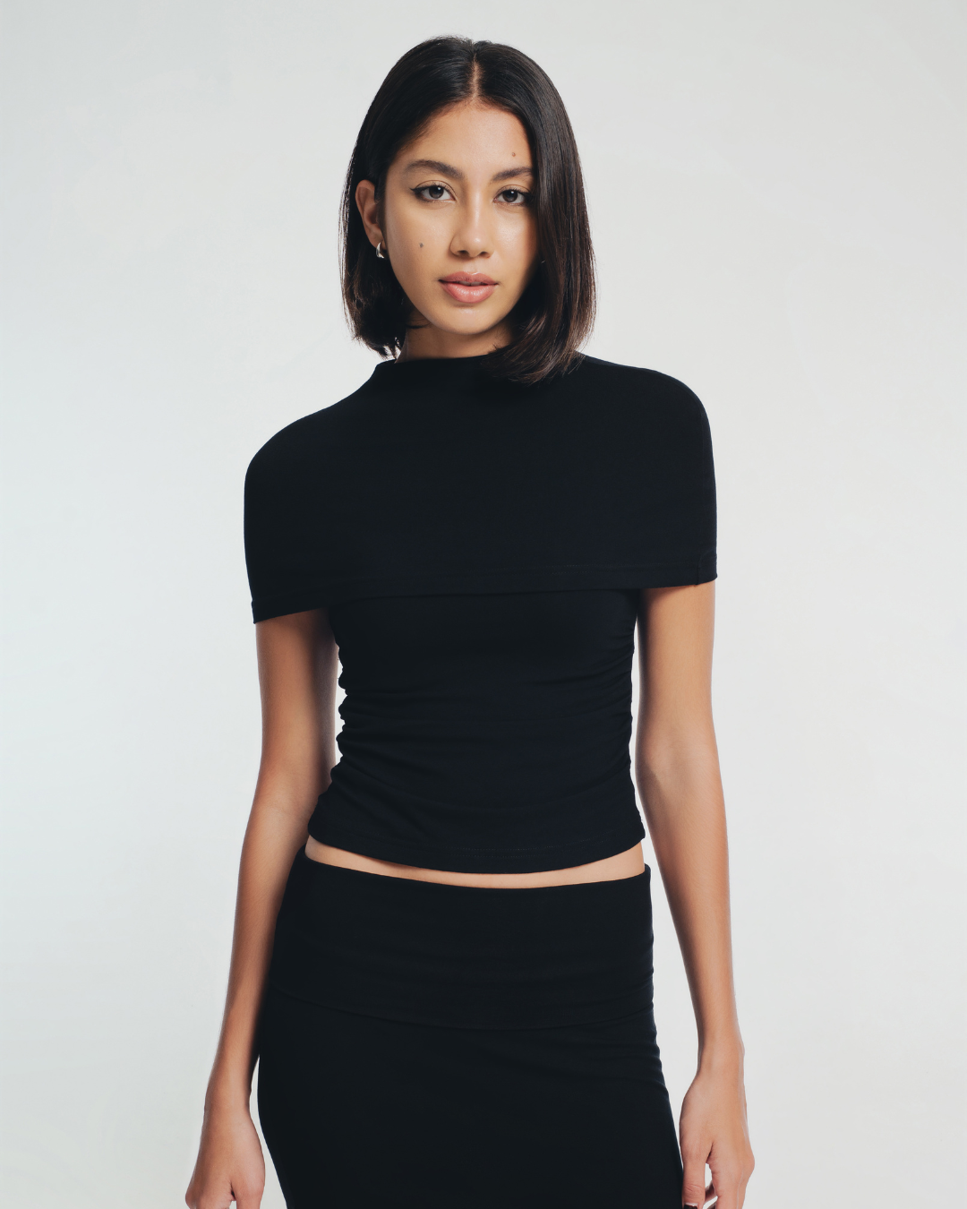 Daisy Short Sleeve Ruched Cape Top