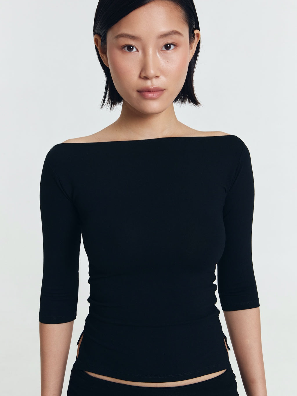 Melissa Quarter Sleeve Side Slit Boatneck Top