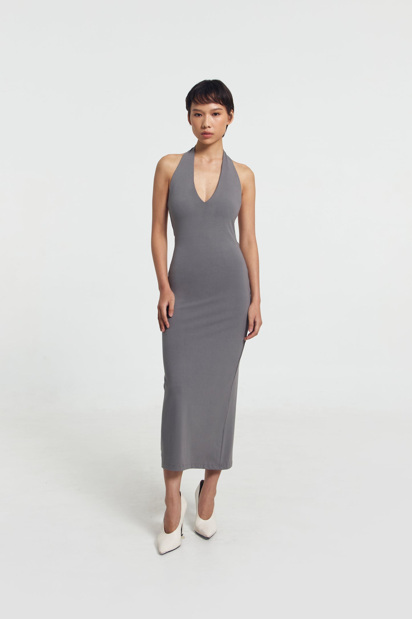 GOENA Heather Deep V Halter Neck Dress