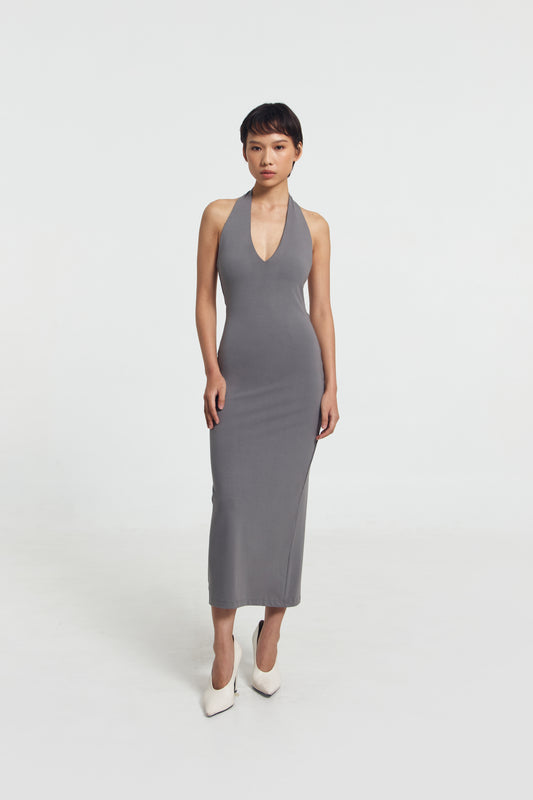 GOENA Heather Deep V Halter Neck Dress