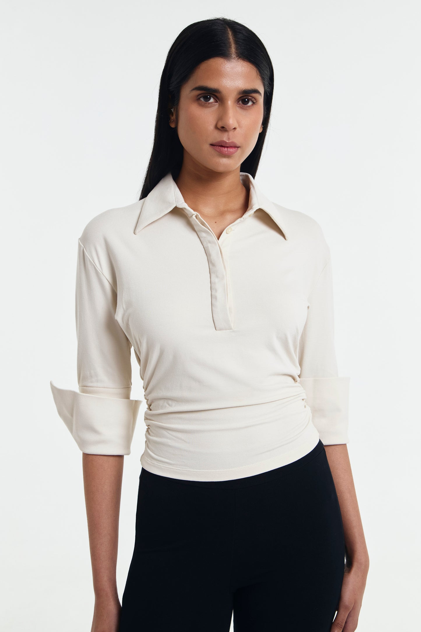 Polene Cinched Waist Quarter Sleeve Polo Shirt