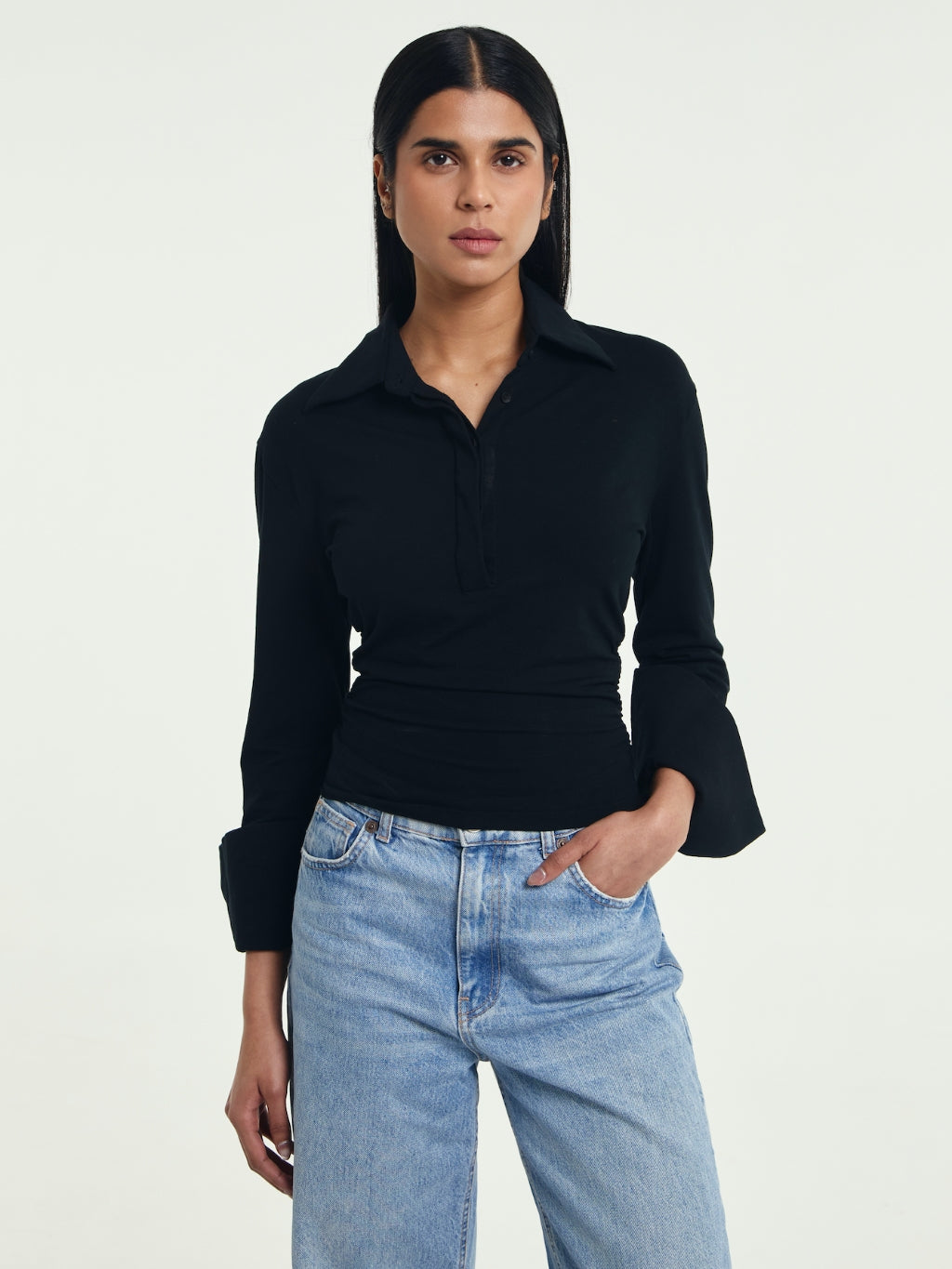 Patricia Cinched Waist Long Sleeve Polo Shirt