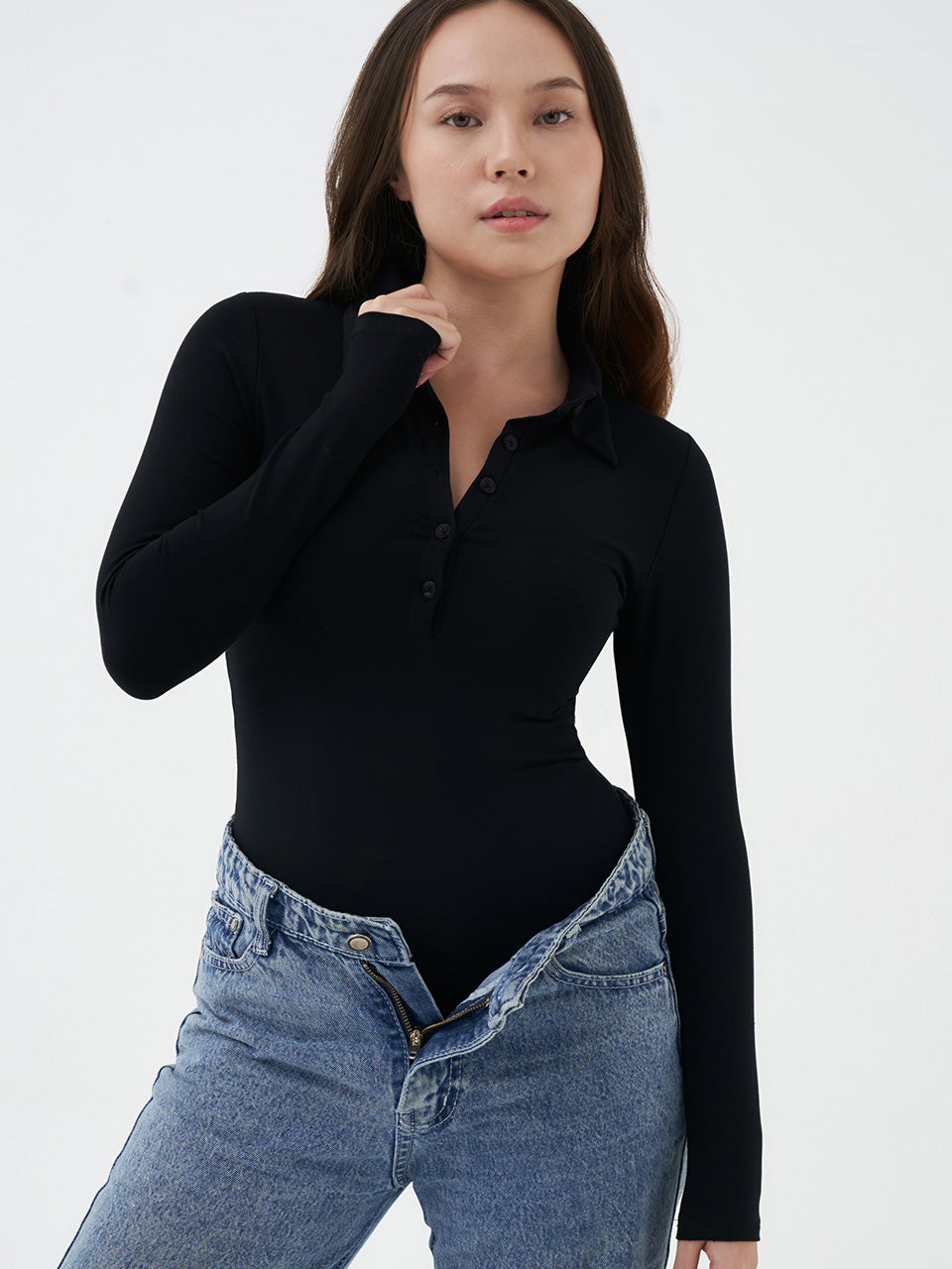 Agatha Long Sleeve Polo Shirt Bodysuit