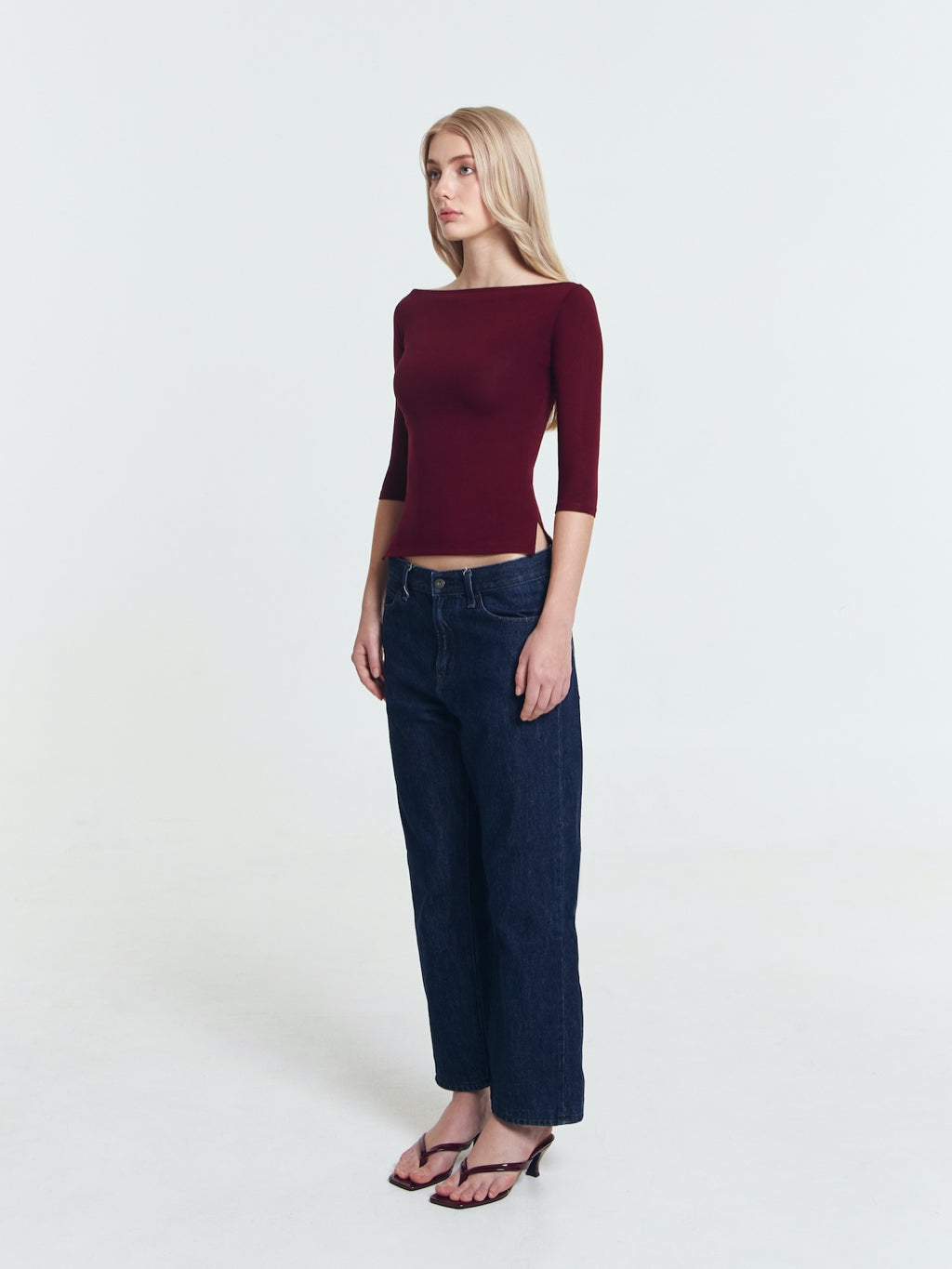 Melissa Quarter Sleeve Side Slit Boatneck Top