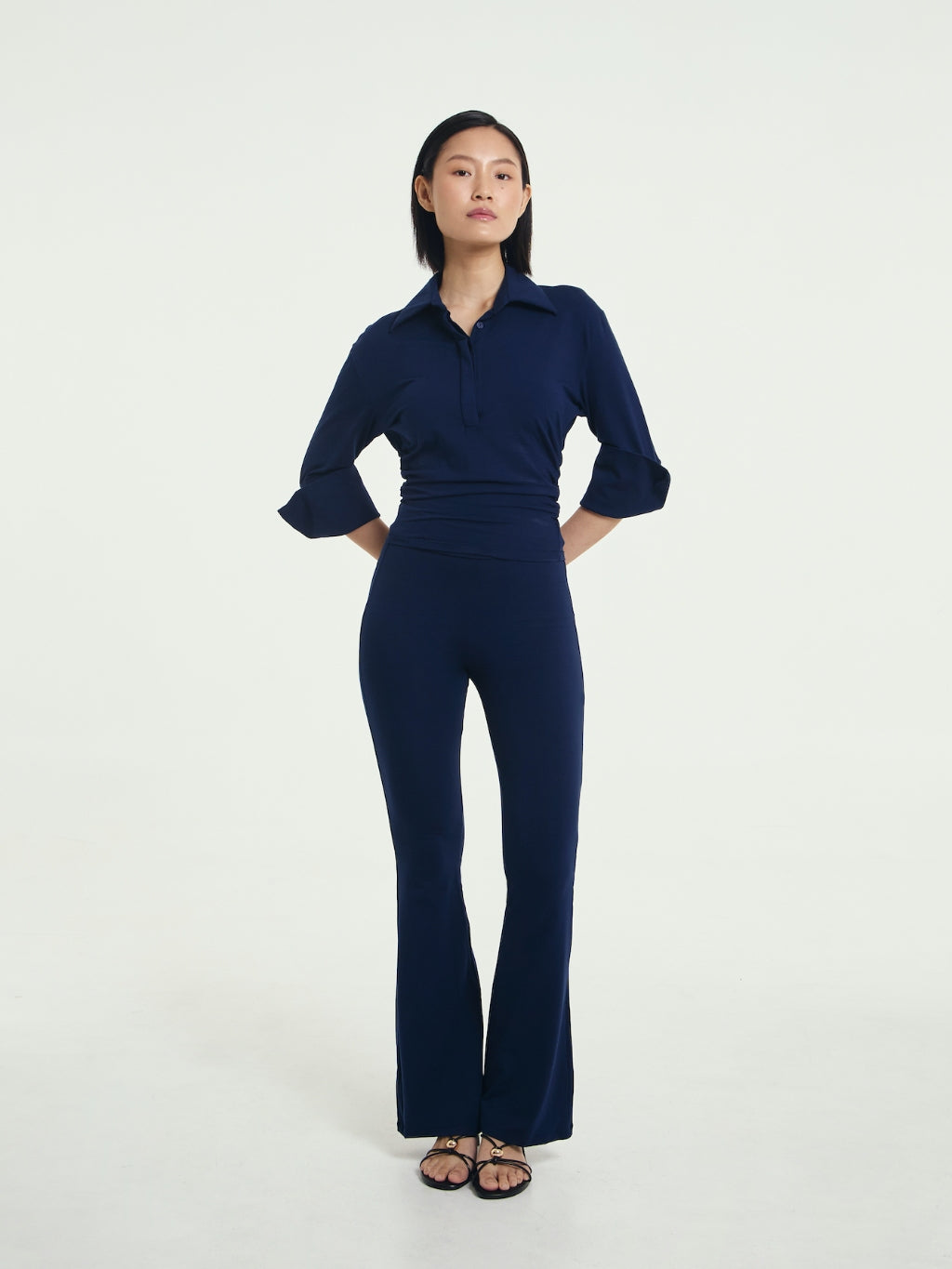 Polene Cinched Waist Quarter Sleeve Polo Shirt