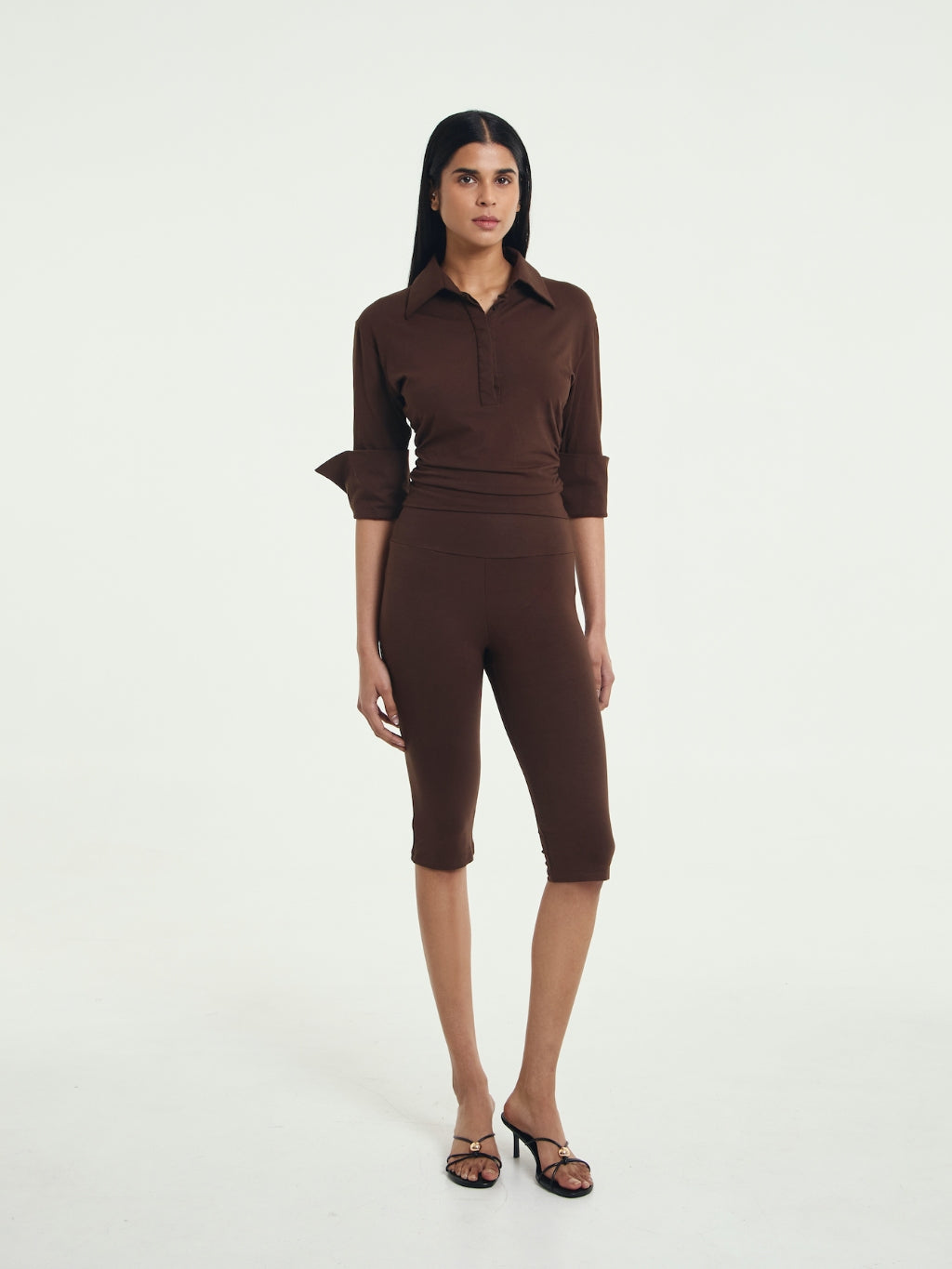 Polene Cinched Waist Quarter Sleeve Polo Shirt