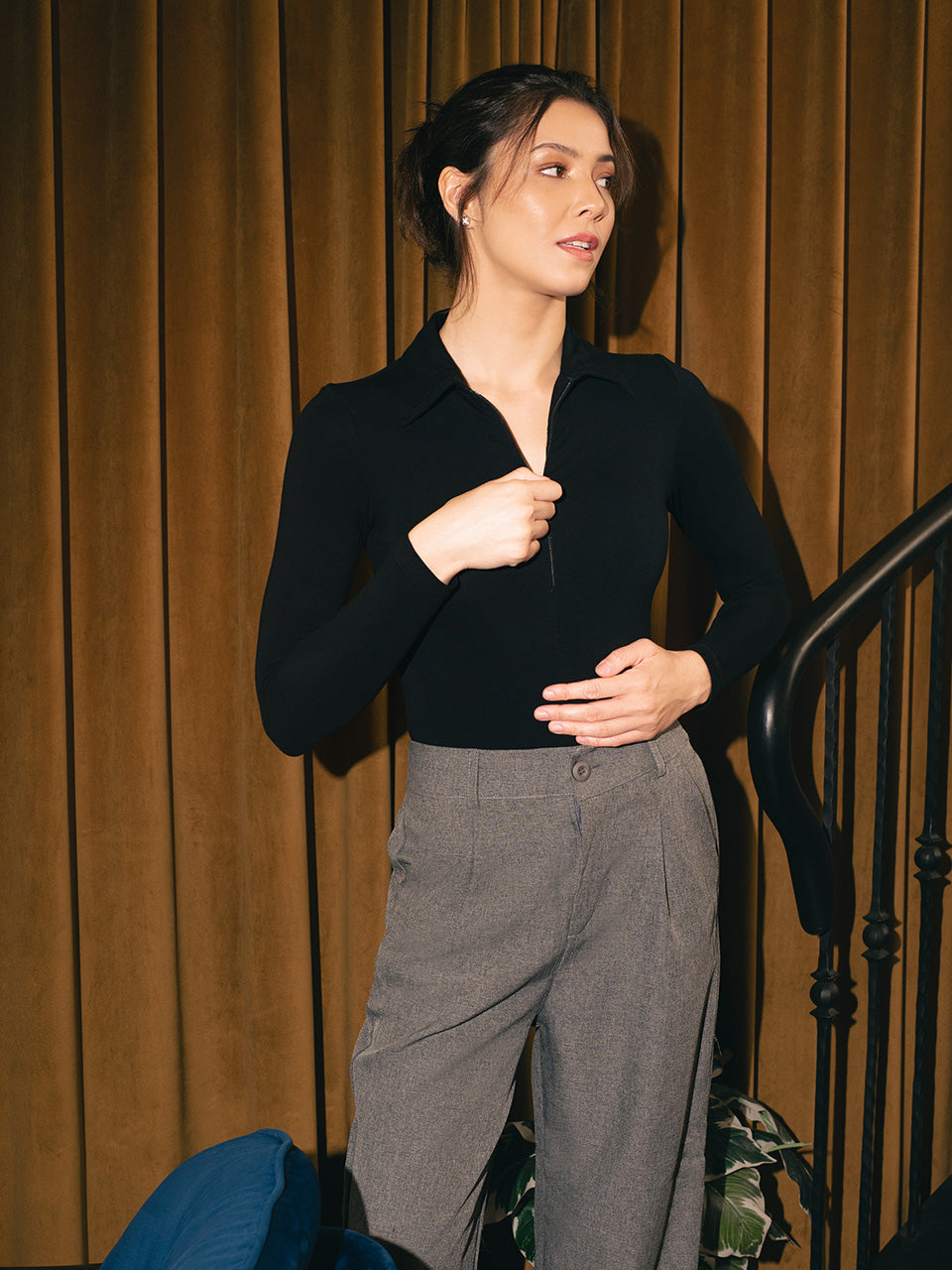 Eve Zipper Polo Long Sleeve Bodysuit