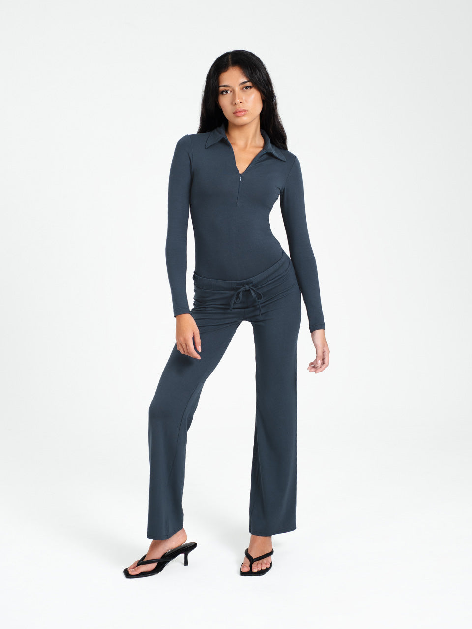 Eve Zipper Polo Long Sleeve Bodysuit