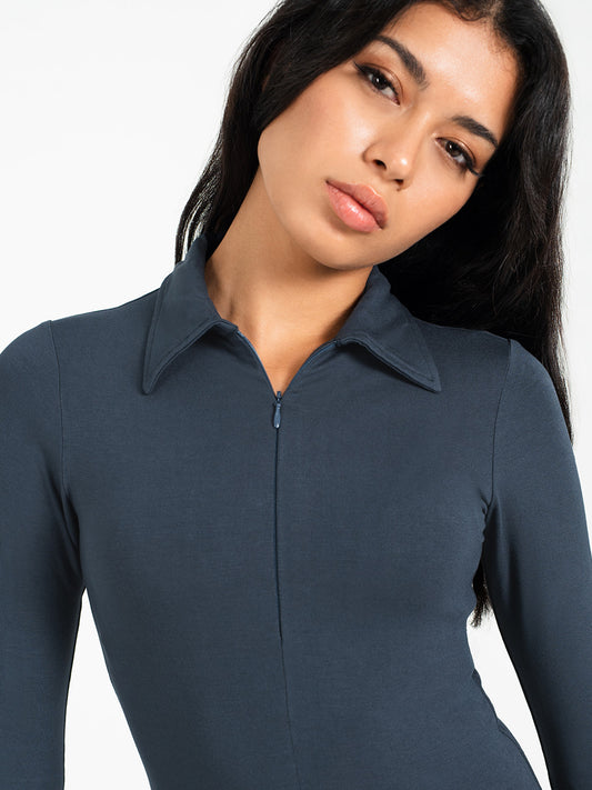 Eve Zipper Polo Long Sleeve Bodysuit