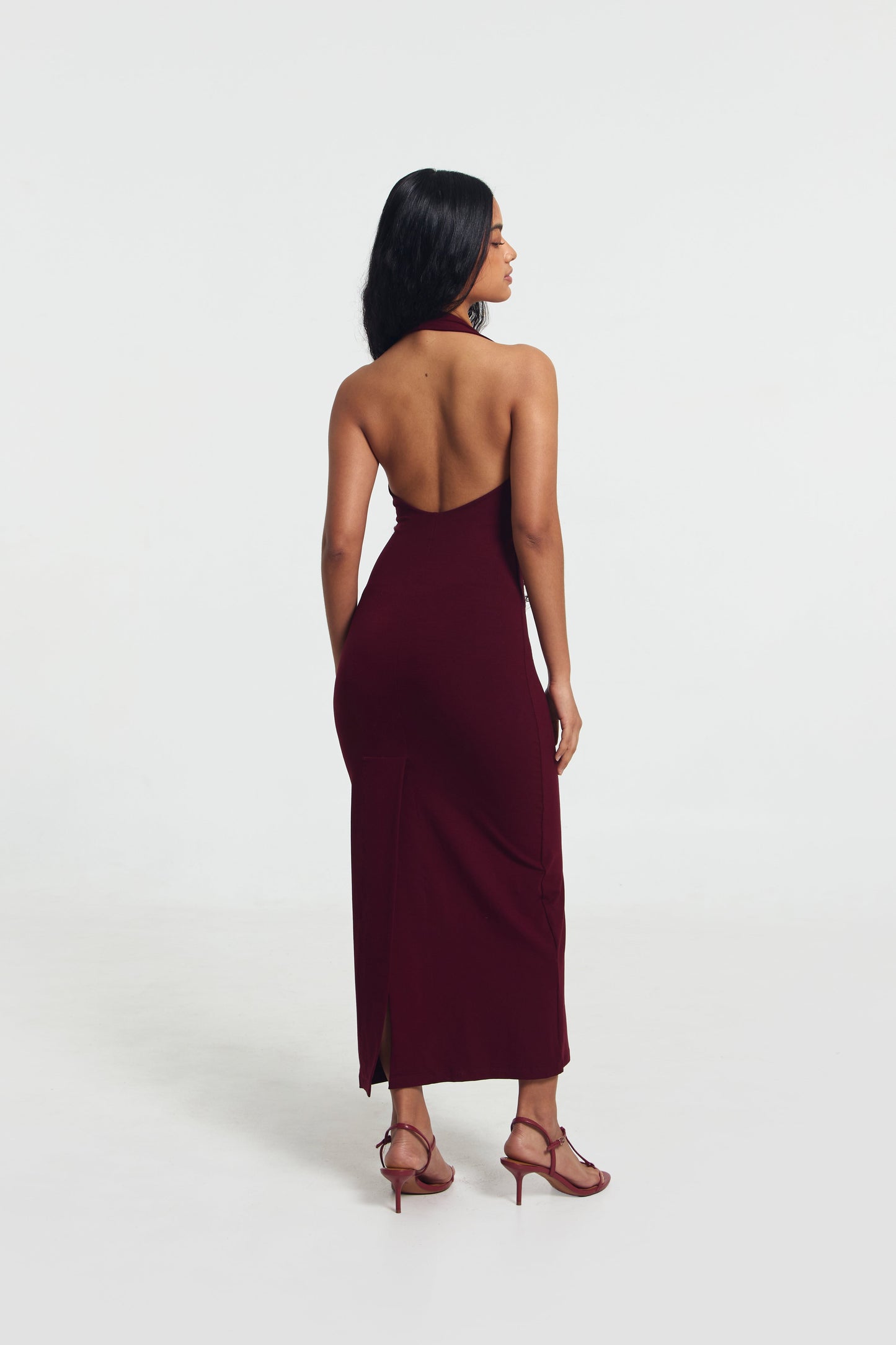 Heather Deep V Halter Neck Dress