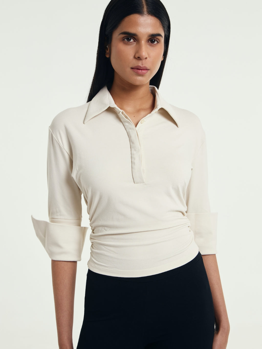 Polene Cinched Waist Quarter Sleeve Polo Shirt