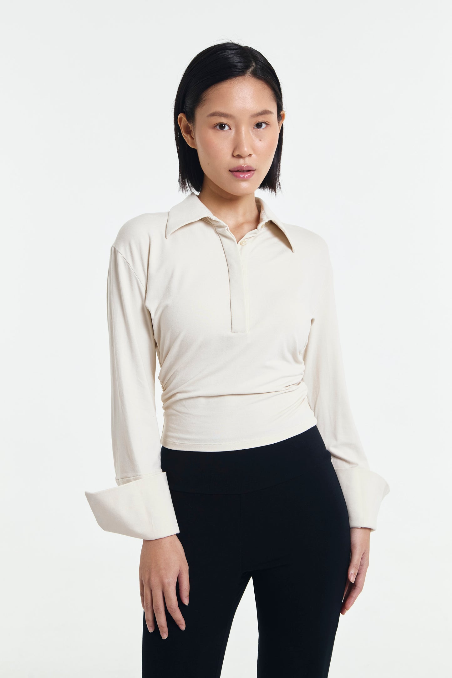 Patricia Cinched Waist Long Sleeve Polo Shirt