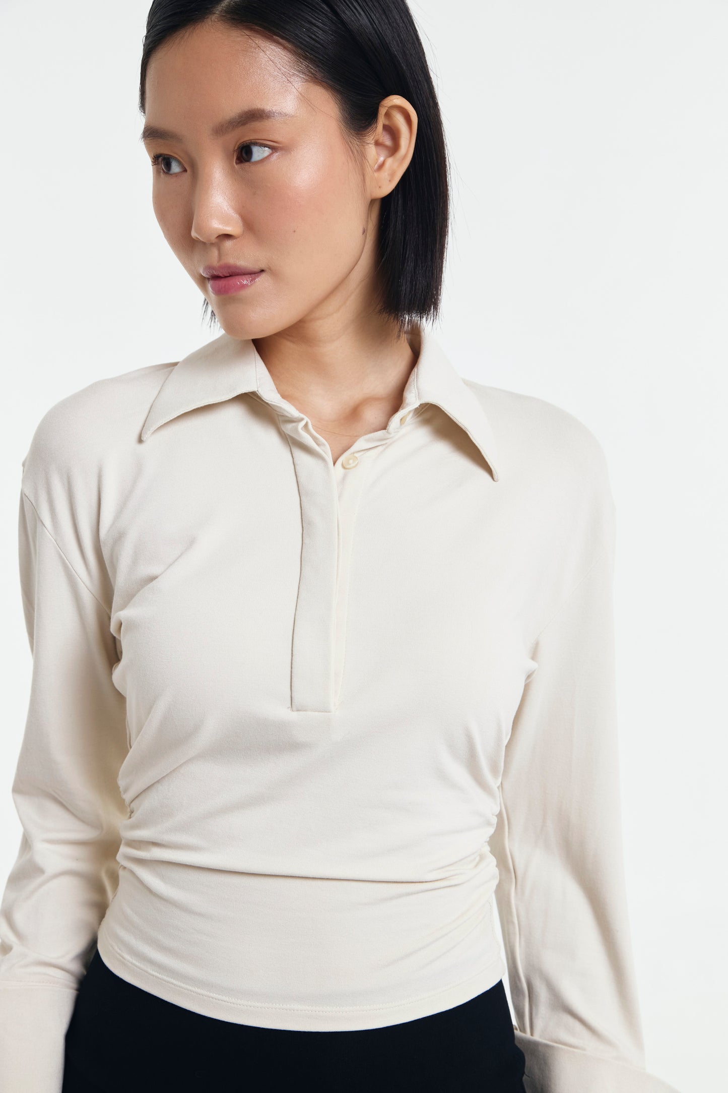 Patricia Cinched Waist Long Sleeve Polo Shirt