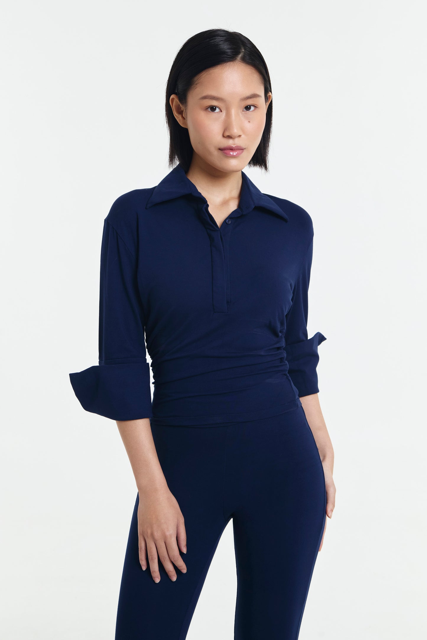 Polene Cinched Waist Quarter Sleeve Polo Shirt