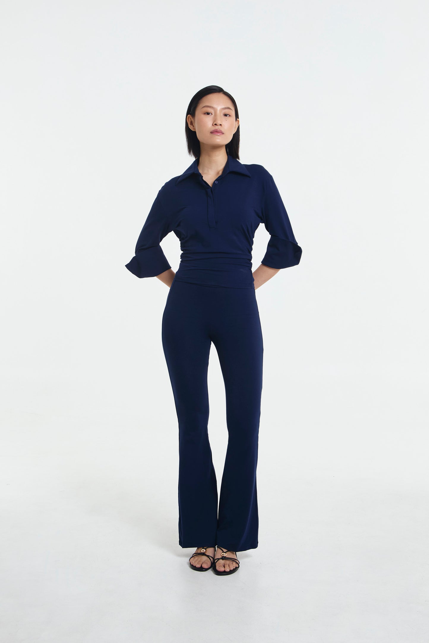 Polene Cinched Waist Quarter Sleeve Polo Shirt