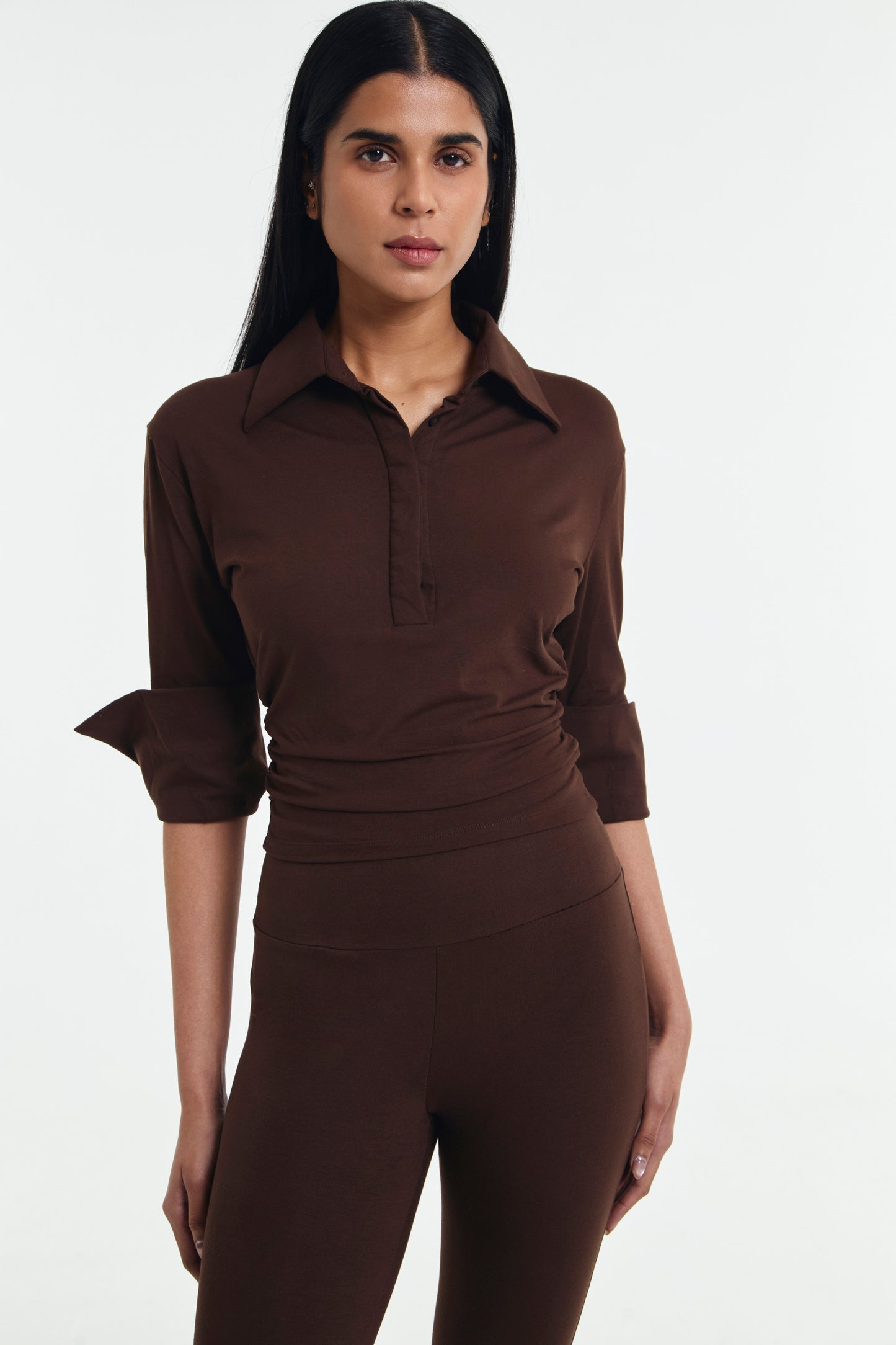 Polene Cinched Waist Quarter Sleeve Polo Shirt