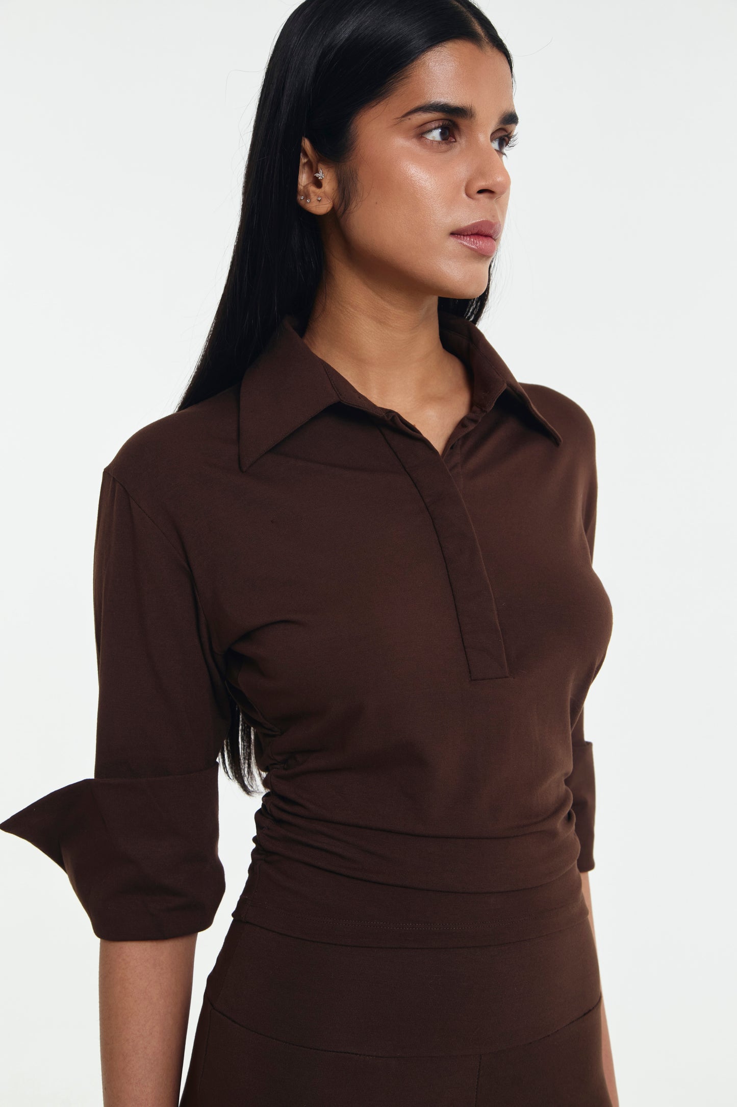 Polene Cinched Waist Quarter Sleeve Polo Shirt